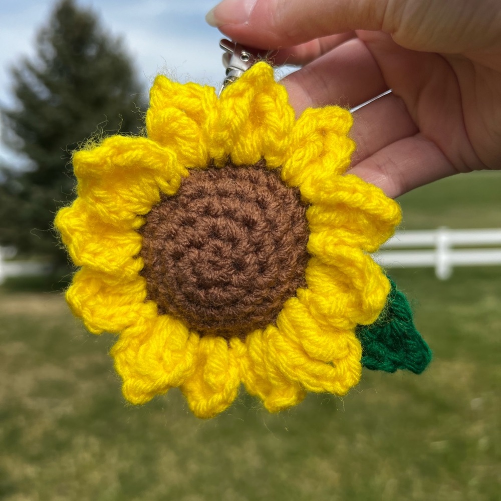 3/$20 Hand Crocheted Bright Sunflower Keychain! - Picture 3 of 10